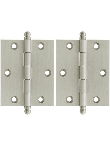 Premium Solid Brass Ball-Tip Cabinet Hinges Pair - 2 1/2 inch by 2 inch in Satin Nickel.